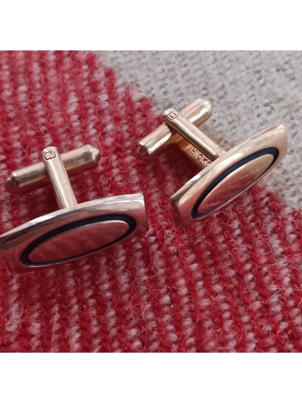 Vintage Estate Gold-Tone Oval Cufflinks With Black Enamel Accent